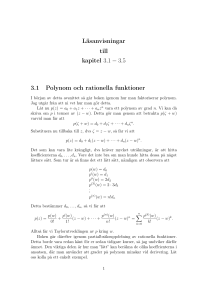 Läsanvisningar till kapitel 3.1 − 3.5 3.1 Polynom och rationella