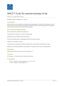 KTH | MH2277 Fysik för materialvetenskap 6,0 hp