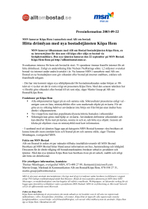 Pressinformation 2003-09-22 MSN lanserar Köpa Hem i samarbete