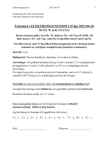 Tentamen i ELEKTROMAGNETISM I (5 hp) 2012-04-10
