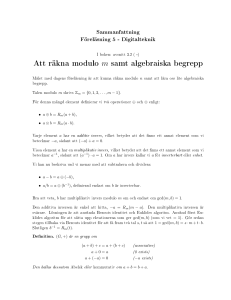 Att räkna modulo m samt algebraiska begrepp