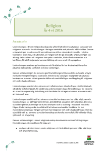 Religion År 4 vt 2016 Ämnets syfte Undervisningen i ämnet