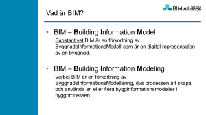 Vad är BIM? • BIM – Building Information Model • BIM – Building