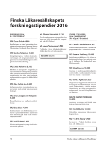Finska Läkaresällskapets forskningsstipendier 2016