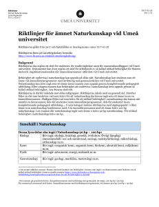 Riktlinjer för ämnet Naturkunskap vid Umeå universitet