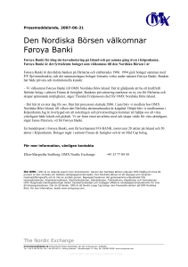 Den Nordiska Börsen välkomnar Føroya Banki