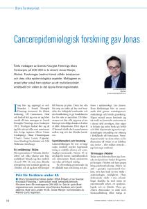 Cancerepidemiologisk forskning gav Jonas Stora Forskarp