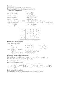 Formelsamling till kursen Grundläggande matematik