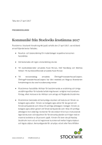 Kommuniké från Stockwiks årsstämma 2017