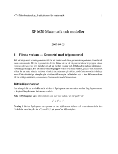 Vecka 1 - SF1620 Matematik och modeller
