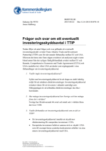 Frågor och svar om ett eventuellt investeringsskyddsavtal i TTIP