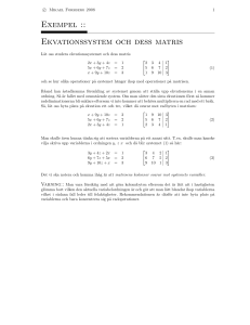 Exempel :: Ekvationssystem och dess matris