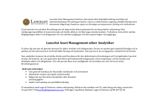 Lancelot Asset Management söker Analytiker