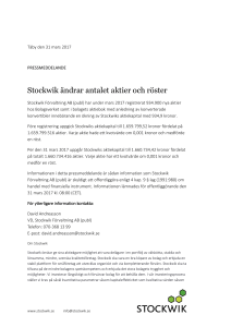 Stockwik ändrar antalet aktier och röster