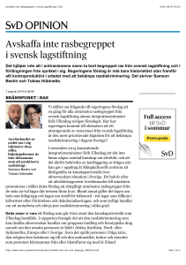 Avskaffa inte rasbegreppet i svensk lagstiftning