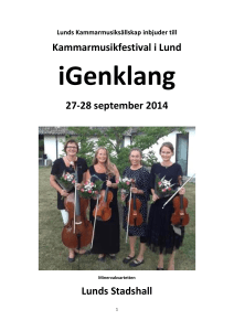 Kammarmusikfestival i Lund 27-28 september 2014 Lunds Stadshall