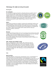 Märkningar för miljö och etik på livsmedel Ekologiskt Etik