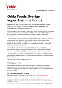 Orkla Foods Sverige köper Anamma Foods