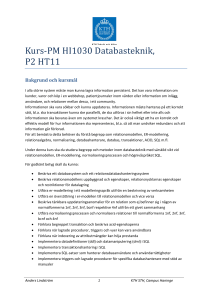 Kurs-PM HI1030 Databasteknik, P2 HT11