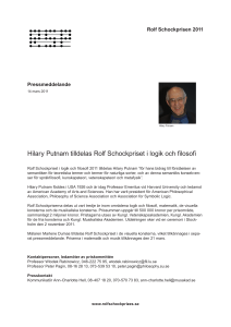 Hilary Putnam tilldelas Rolf Schockpriset i logik och filosofi
