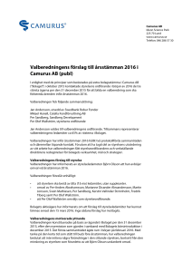 Valberedningens förslag till årsstämman 2016 i Camurus AB (publ)