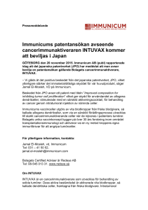 Immunicums patentansökan avseende cancerimmunaktiveraren