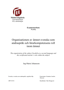 The organization of the subject Swedish as a