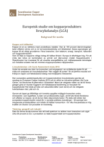 Europeisk studie om kopparprodukters livscykelanalys (LCA)