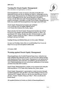 Varning för Oracle Equity Management Warning against Oracle