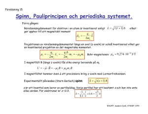 Spinn, Pauliprincipen och periodiska systemet.