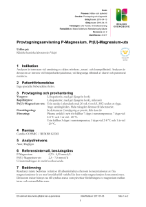 Provtagningsanvisning P-Magnesium, Pt(U)-Magnesium-uts