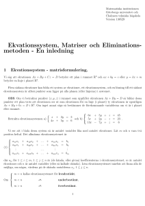Ekvationssystem, Matriser och Eliminations