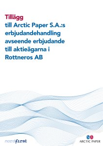 Tillägg till Arctic Paper S.A.:s erbjudandehandling avseende