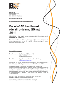 Bahnhof AB handlas exkl. rätt till utdelning 20 maj 2011