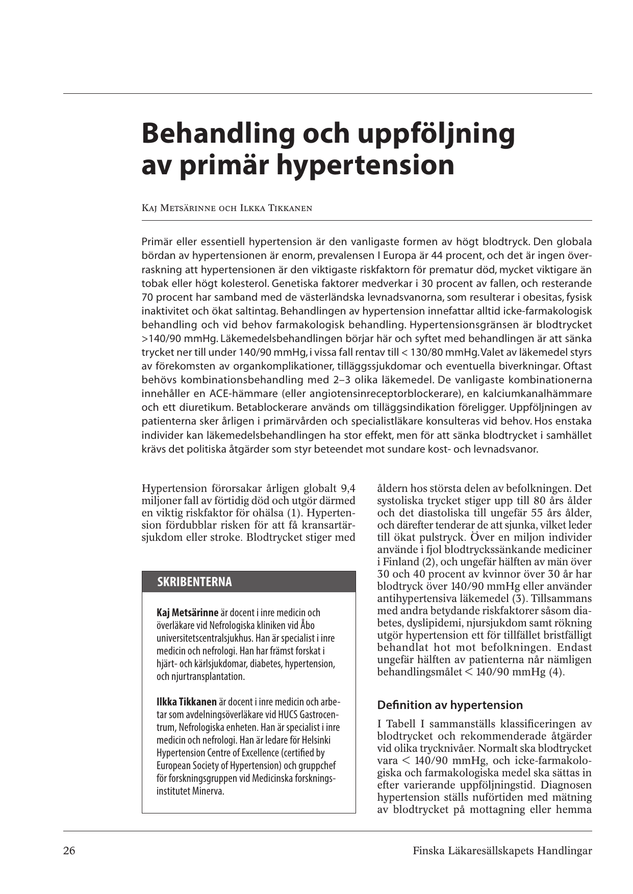 Behandling Och Uppfoljning Av Primar Hypertension