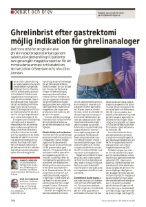 Ghrelinbrist efter gastrektomi möjlig indikation för
