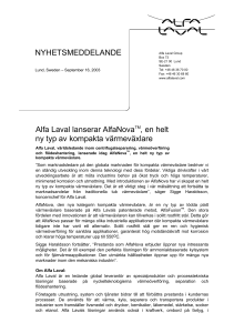 NYHETSMEDDELANDE Alfa Laval lanserar AlfaNovaTM, en helt ny