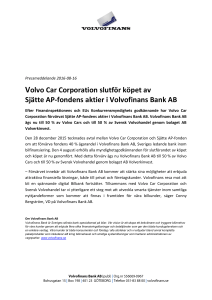 Volvo Car Corporation slutför köpet av Sjätte AP-fondens