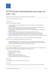 KTH | KE1070 Kemisk reaktionsdynamik inom energi och miljö 7,5 hp