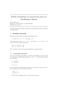 Föreläsning 9: Talteori 1 Modulär aritmetik