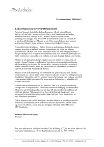 Pressmeddelande 2009-06-01 Balkan Resources förvärvar Mineral