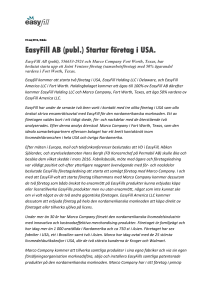 EasyFill AB (publ.) Startar företag i USA.