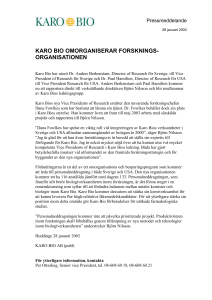 Karo Bio Omorganiserar Forsknings-organisationen