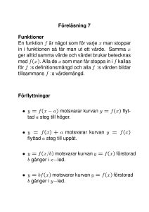 Föreläsning 7 Funktioner En funktion f är något som för varje x man