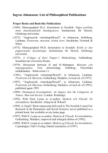 Ingvar Johansson: List of Philosophical Publications
