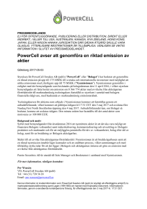 PowerCell avser att genomföra en riktad emission av aktier