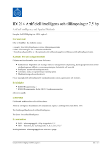 KTH | ID1214 Artificiell intelligens och tillämpningar 7,5 hp