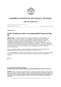 EUROPEAN INSTITUTE OF SCIENCE AB (PUBL)