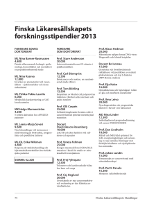 Finska Läkaresällskapets forskningsstipendier 2013