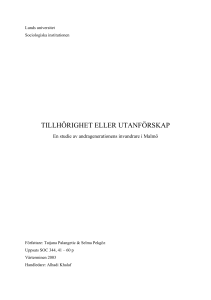 tillhörighet eller utanförskap - Lund University Publications